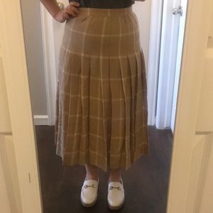 Donated Escada Tan Plaid Wool Pleated MIDI Skirt EU 38